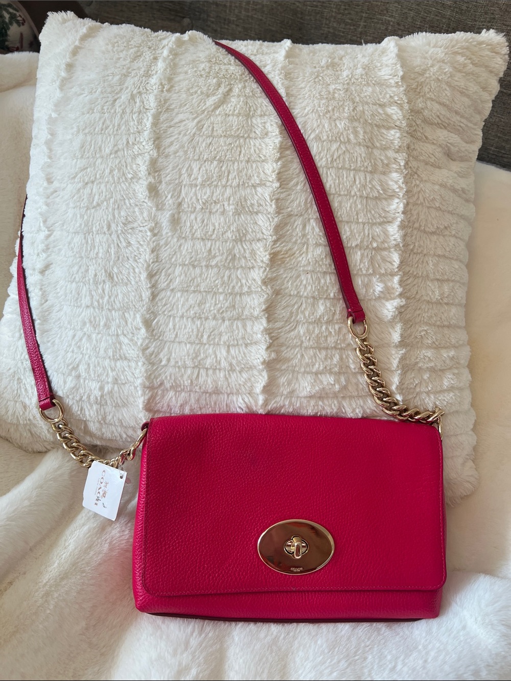 Coach Hot Pink Leather Crossbody with Gold Hardware